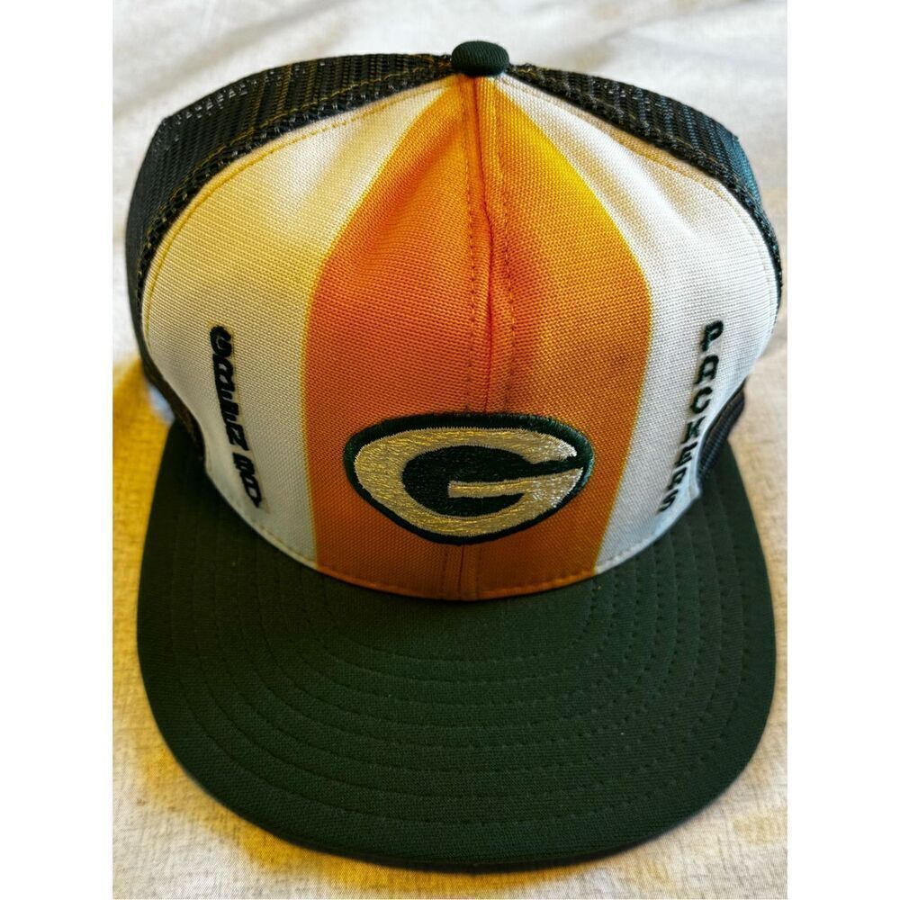 Green Bay Packers Vintage AJD Lucky Stripes Mesh Snap Trucker Hat Cap